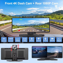 Load image into Gallery viewer, 10.26&quot; Touch Screen 4K Dash Cam Dual Len Front&amp;Rear Camera Wireless Carplay Android Auto Car DVR WIFI Dashcam Aux Car Stereo
