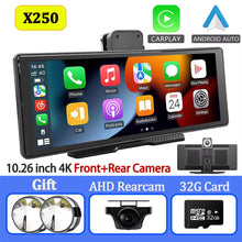 Load image into Gallery viewer, 10.26&quot; Touch Screen 4K Dash Cam Dual Len Front&amp;Rear Camera Wireless Carplay Android Auto Car DVR WIFI Dashcam Aux Car Stereo
