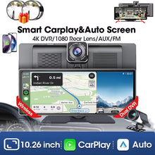 Load image into Gallery viewer, 10.26&quot; Touch Screen 4K Dash Cam Dual Len Front&amp;Rear Camera Wireless Carplay Android Auto Car DVR WIFI Dashcam Aux Car Stereo
